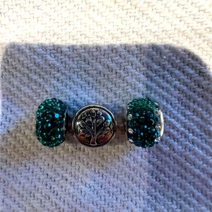 Family tree and 2 green crystal charms, fits Pandora bracelet